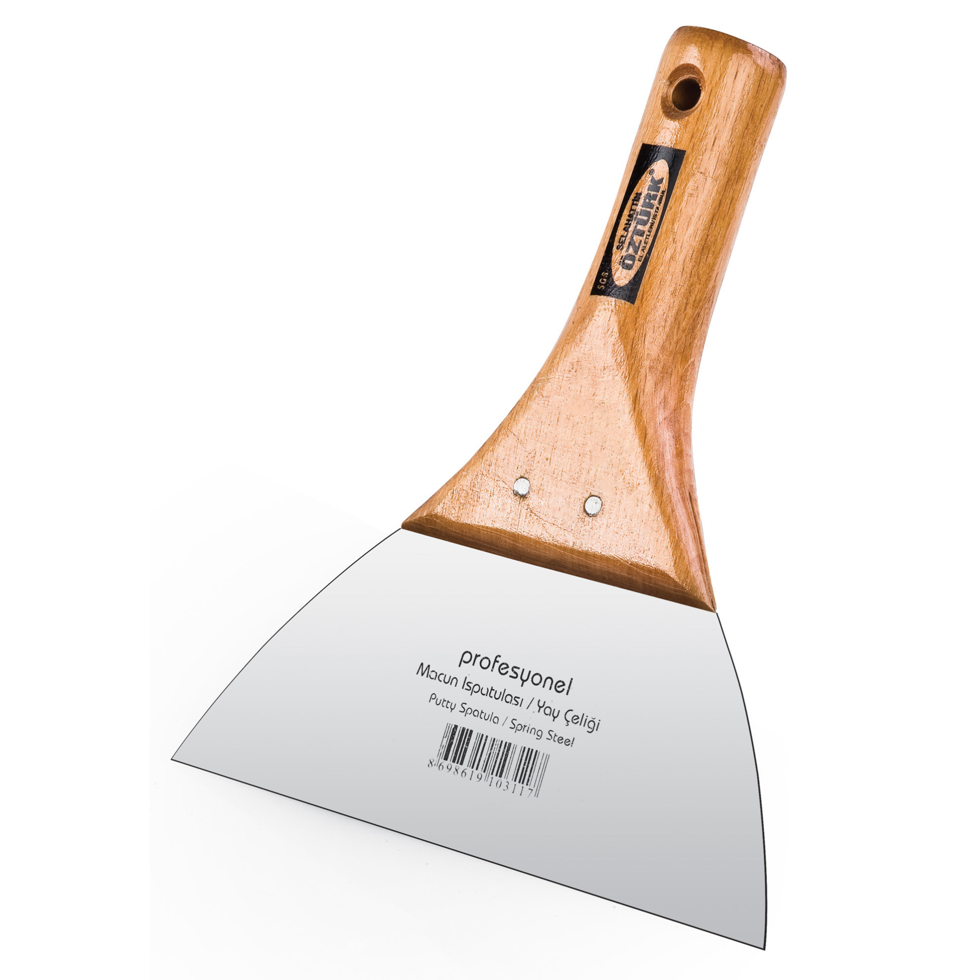 Spatulă glet profesională 14 cm, lamă oțel arc 0.70 mm, mâner lemn, SGS375