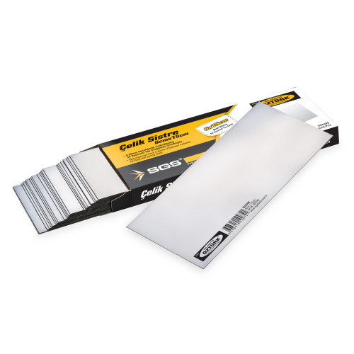 Racletă Profesională din Oțel SGS409 – 6 x 15 cm, Grosime 0.50 mm, 50 Rockwell, pentru Glet și Finisaje