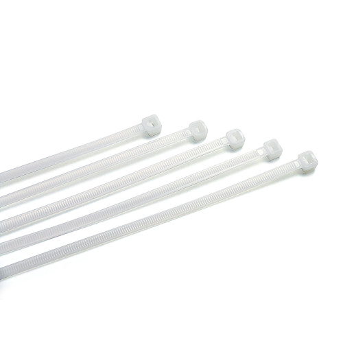 Coliere plastic albe 3,6 x 370 mm, 100 bucăți – Nylon 6.6, rezistență -40°C/+85°C