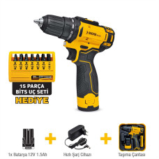 Mașină de Înșurubat cu Acumulator SGS PLUS SGS5147, 12V, 30Nm, 2 Trepte, Mandrină 10 mm, Set Complet cu Baterie și Biți