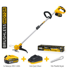 Trimmer pe acumulator SGS PLUS X-TECH 20V, motor brushless, lățime tăiere 250 mm, baterie Li-Ion 4.0Ah, set complet