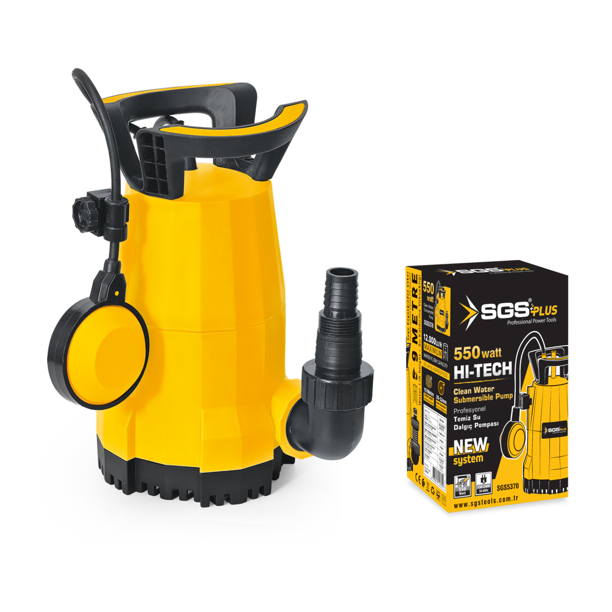 Pompa submersibila pentru apa curata SGS, 550W, 12.000 l/h, inaltime refulare 9 m, adancime maxima de absorbtie 7 m, 10m Cablu