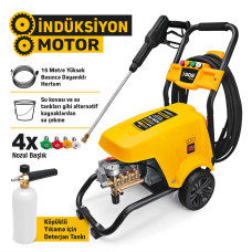 Mașină de spălat cu presiune industrială 2200W, 130 bar, motor inducție, 15 m furtun, duze + rezervor detergent