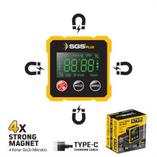 Raportor digital unghi cu laser SGS PLUS, 360°, afișaj 1.8”, magnet 4 laturi, încărcare USB Type-C