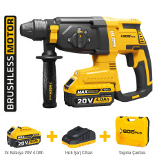 Mașină de găurit cu percuție SDS Plus pe acumulator SGS PLUS 20V, motor brushless, 2.8J, 2×4.0Ah