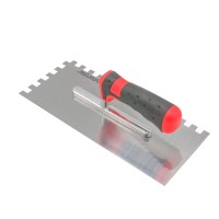 Gletiera inox, cu dinti de 10 mm, 28 x 12 cm, maner negru/rosu