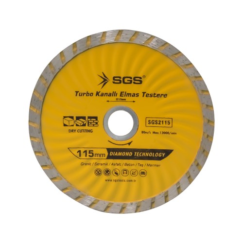 Disc diamantat turbo pentru placi ceramice, granit, marmura, 115x22.23mm, 80m/s, Max 13000/min